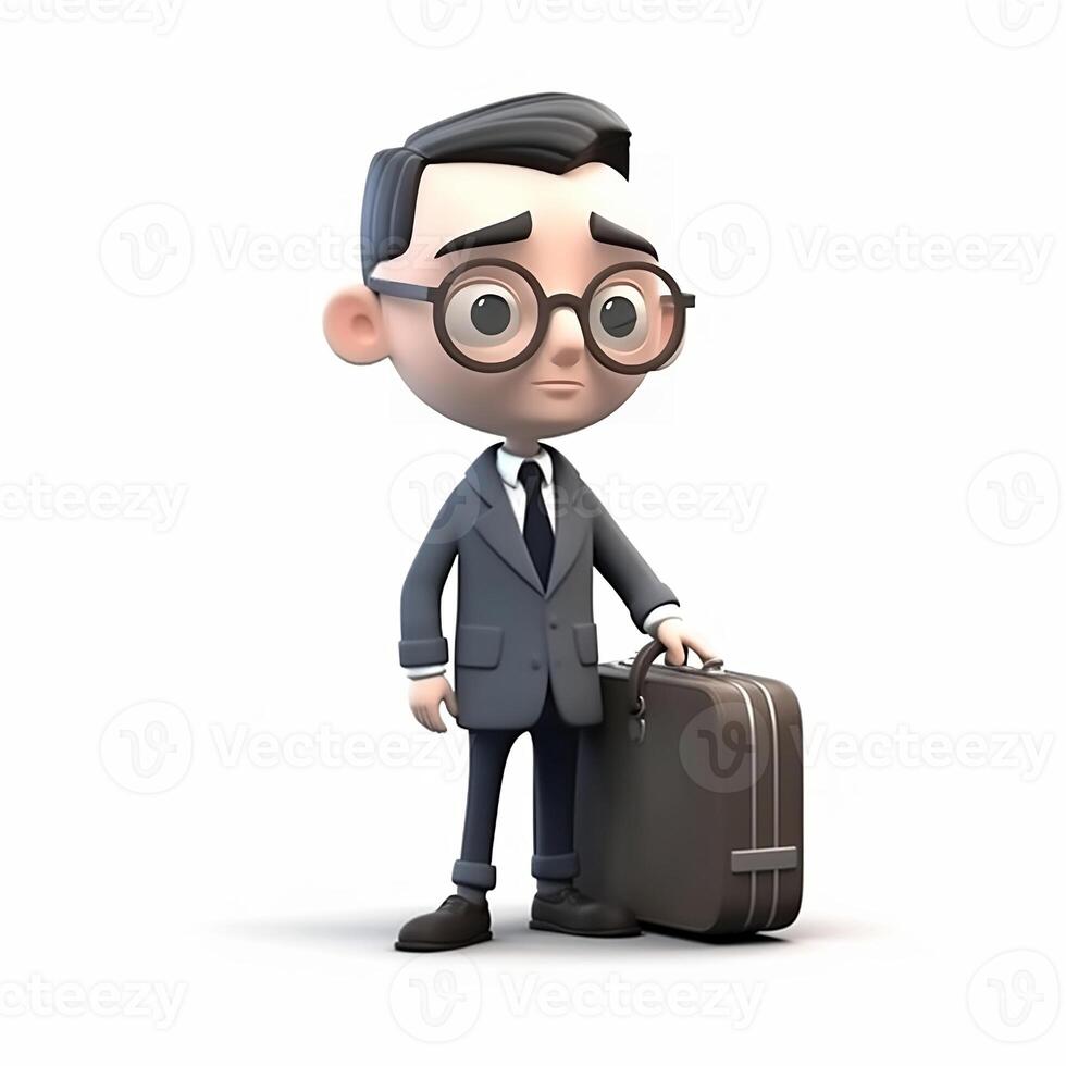 cartoon male businessman in suit with briefcase photo