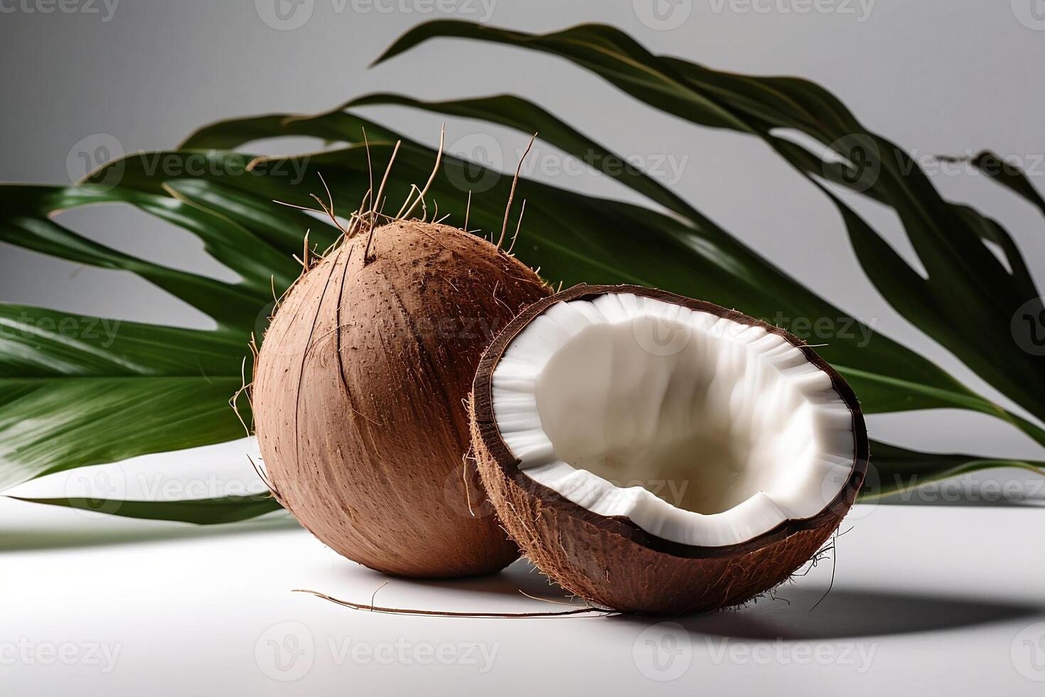 coconut tree fruit with leaves on white background photo