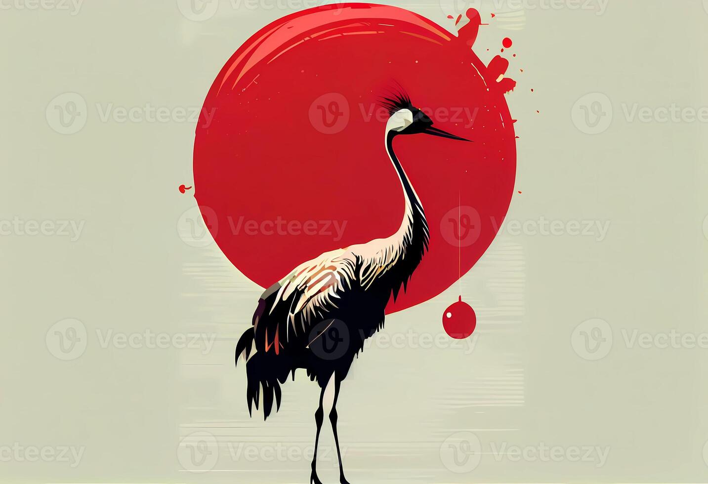 Asian stork with long legs on the background of a red circle. photo