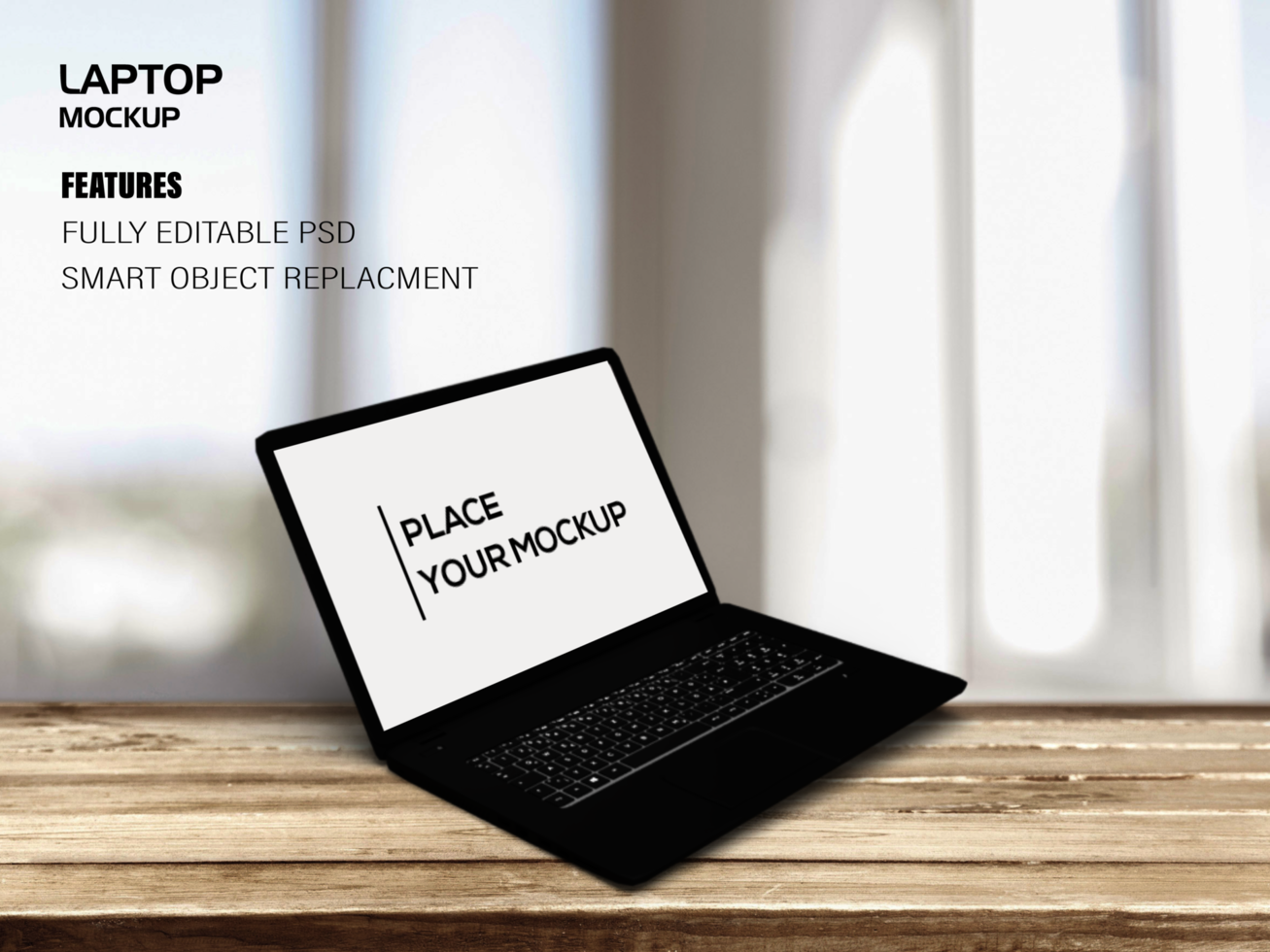 Realistic laptop mockup with blank screen isolated on nice background psd