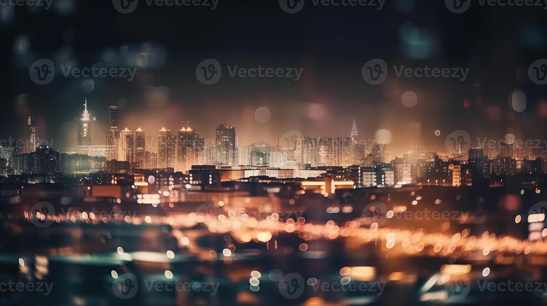 Defocused lights in city. The bokeh light from building and night city. Cityscape. . photo