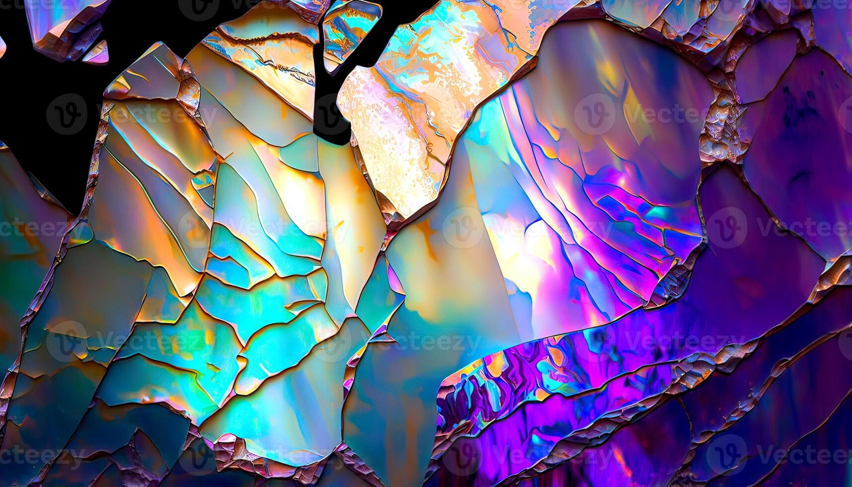 Cracked iridescent and opalescent surface texture. Polished spectrum colour, shiny textured marble stone. Natural volcanic mineral pearlescent crystal rock pattern. . photo