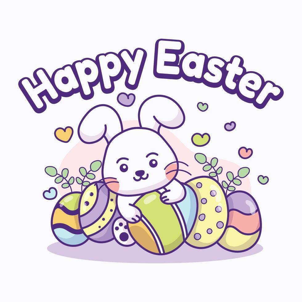linda conejito abrazando huevos celebrando Pascua de Resurrección vector