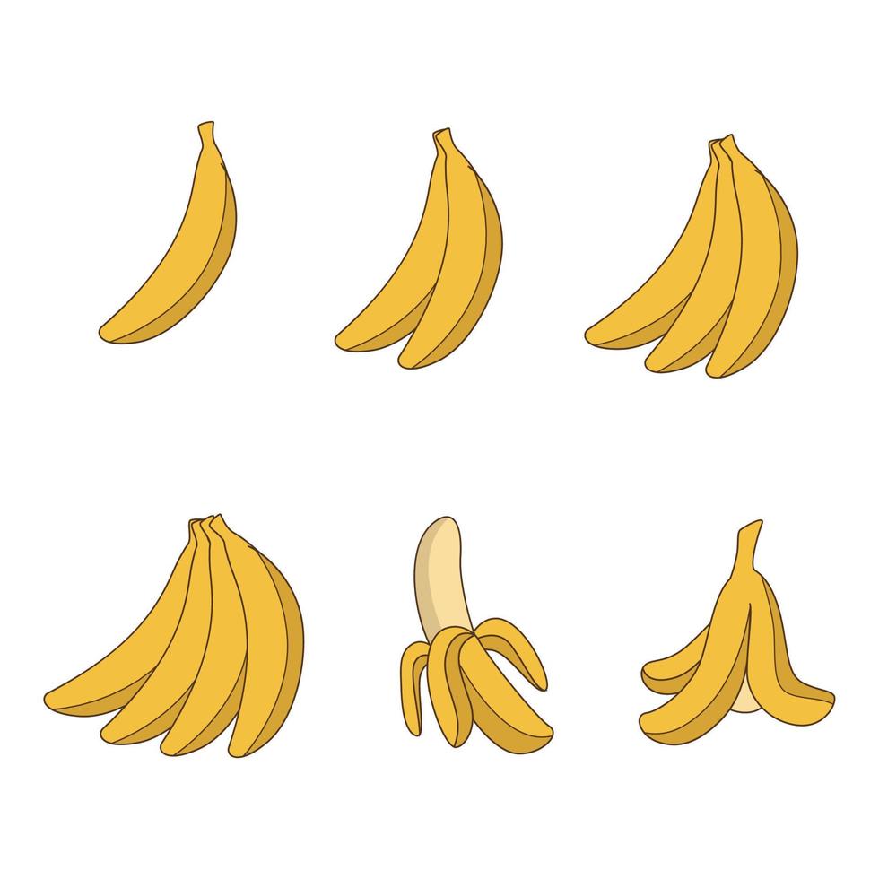 set of banana isolated white background vector