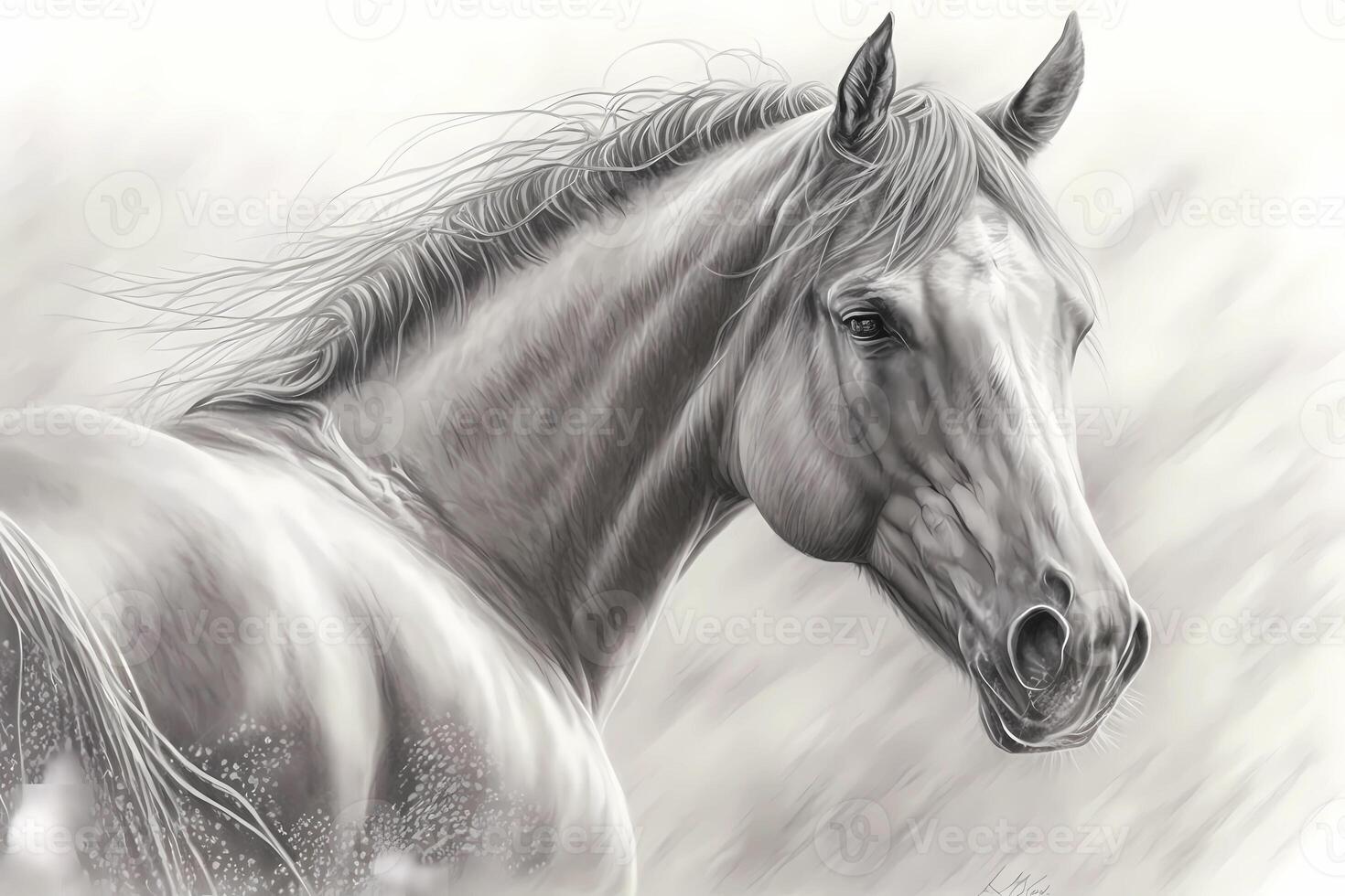 realistic pencil drawing of a horse on paper. photo