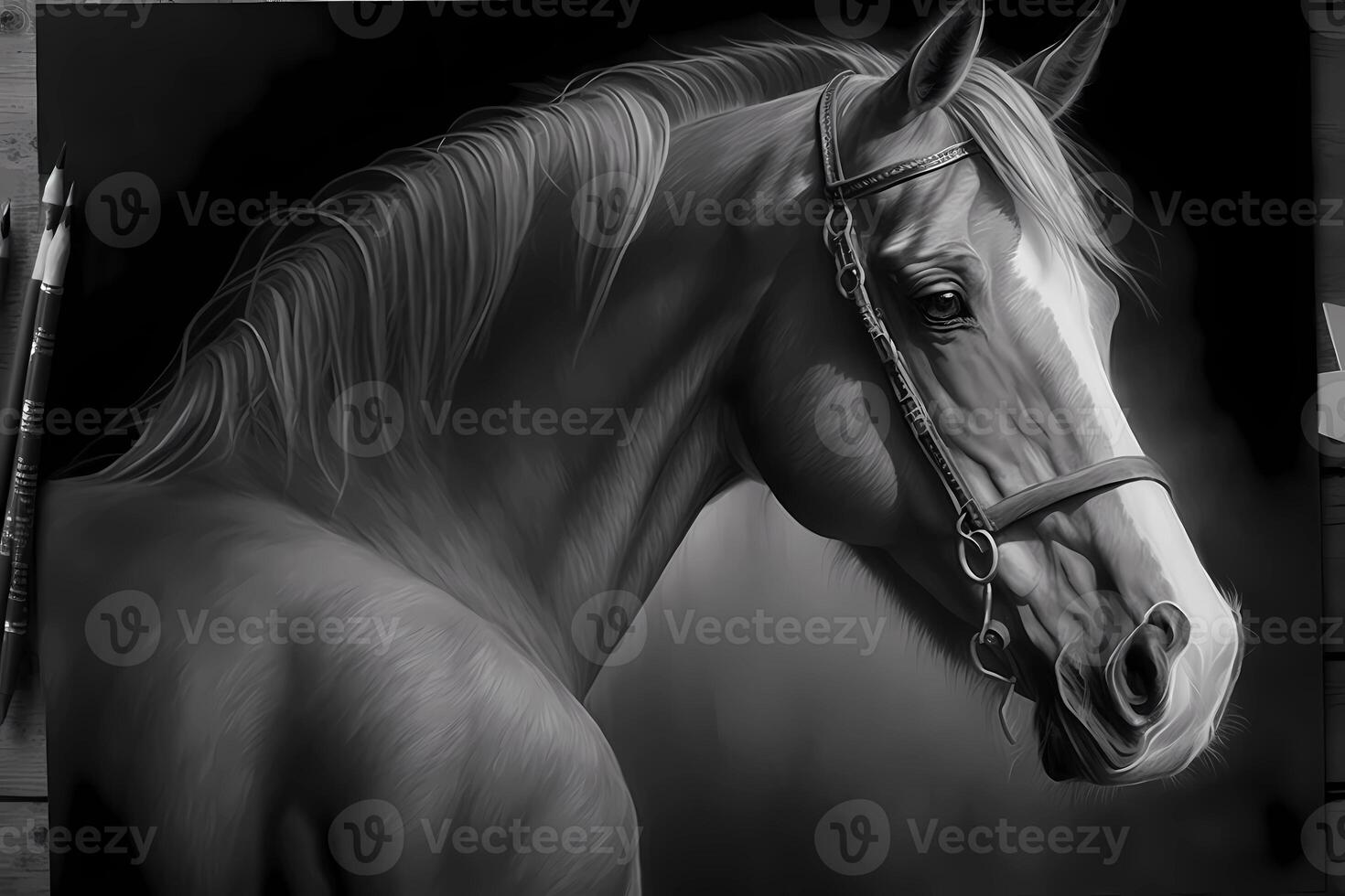 realistic pencil drawing of a horse on paper. photo