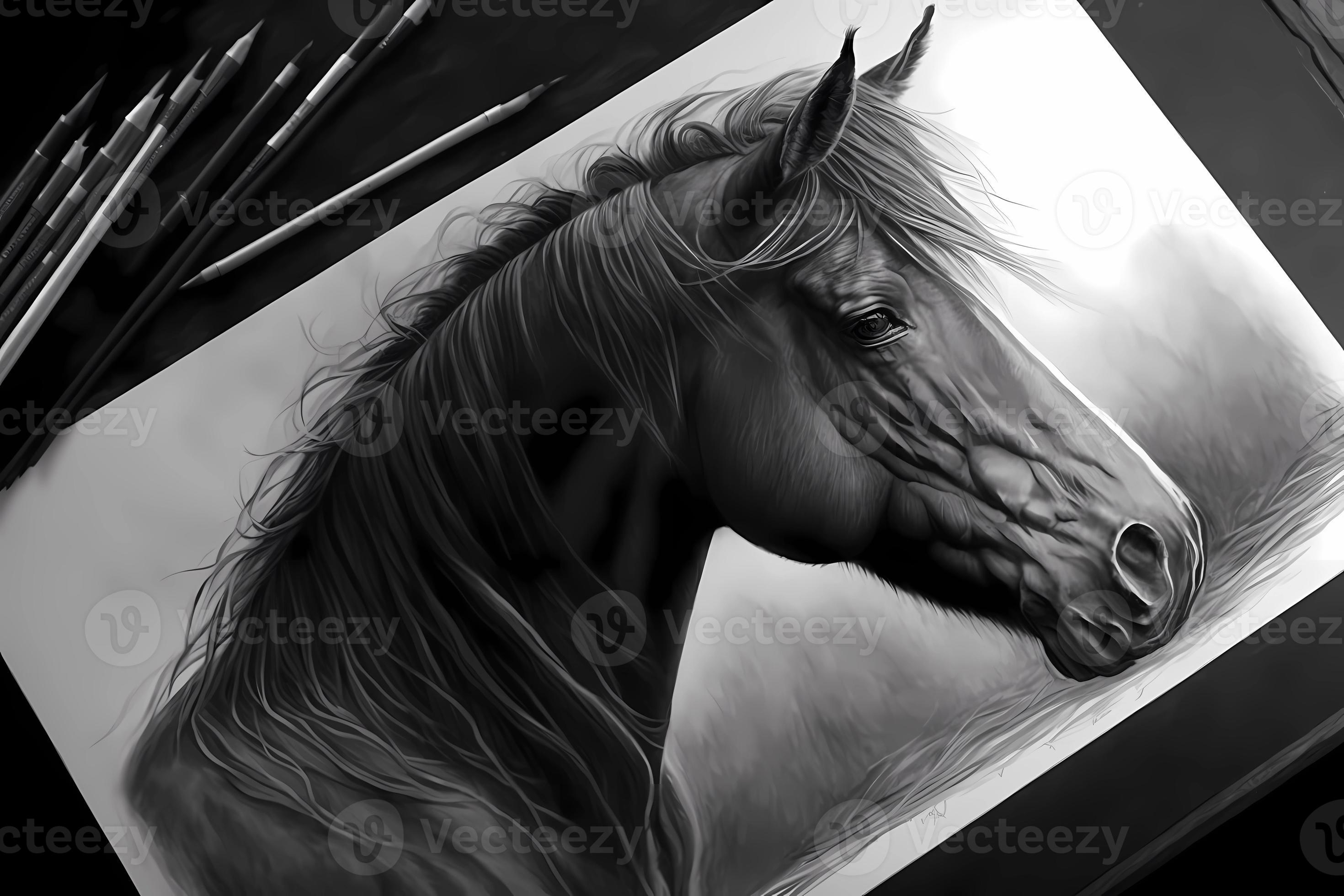 White horse pencil sketch portrait Royalty Free Vector Image