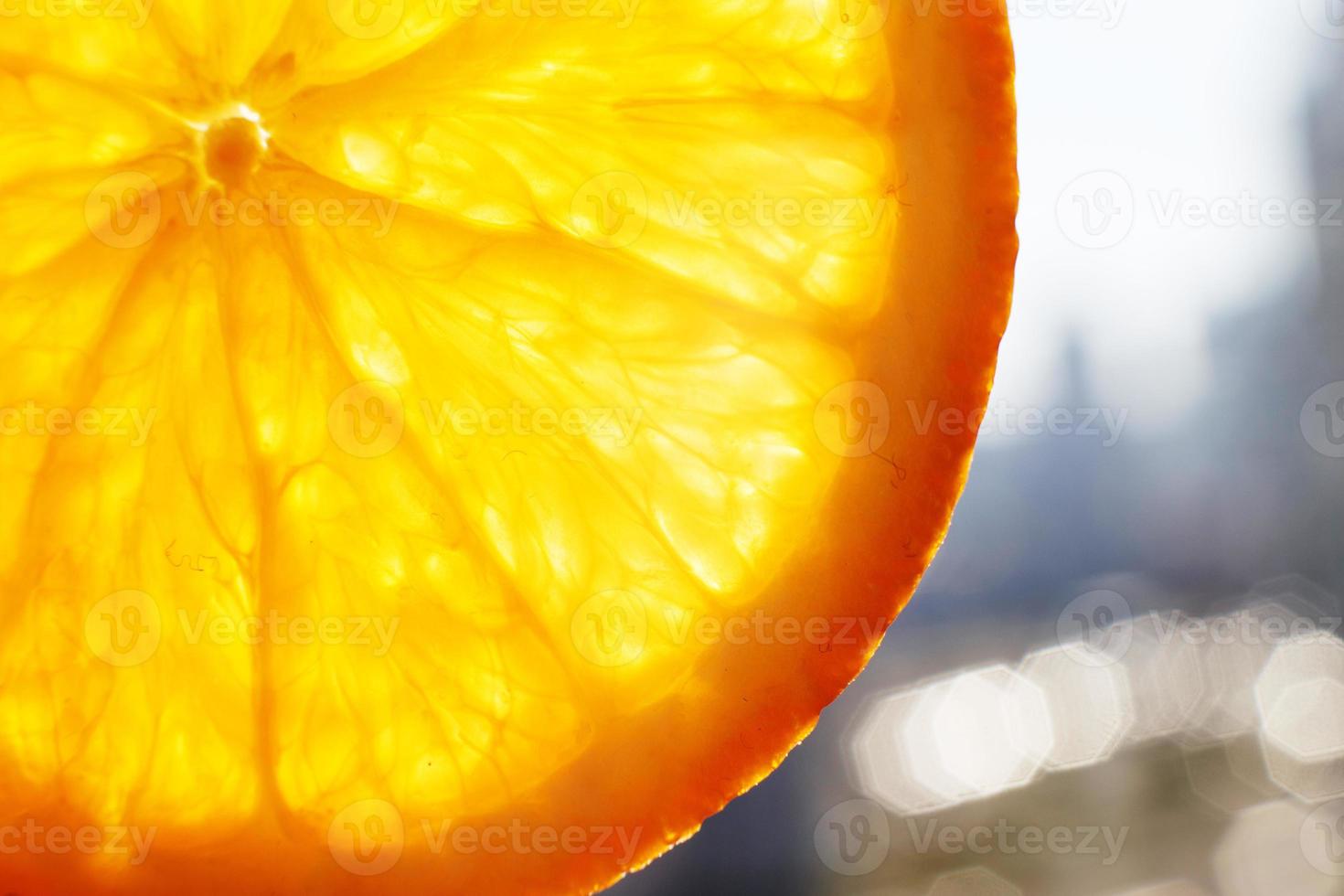 orange slice macro. juicy orange sliced closeup photo