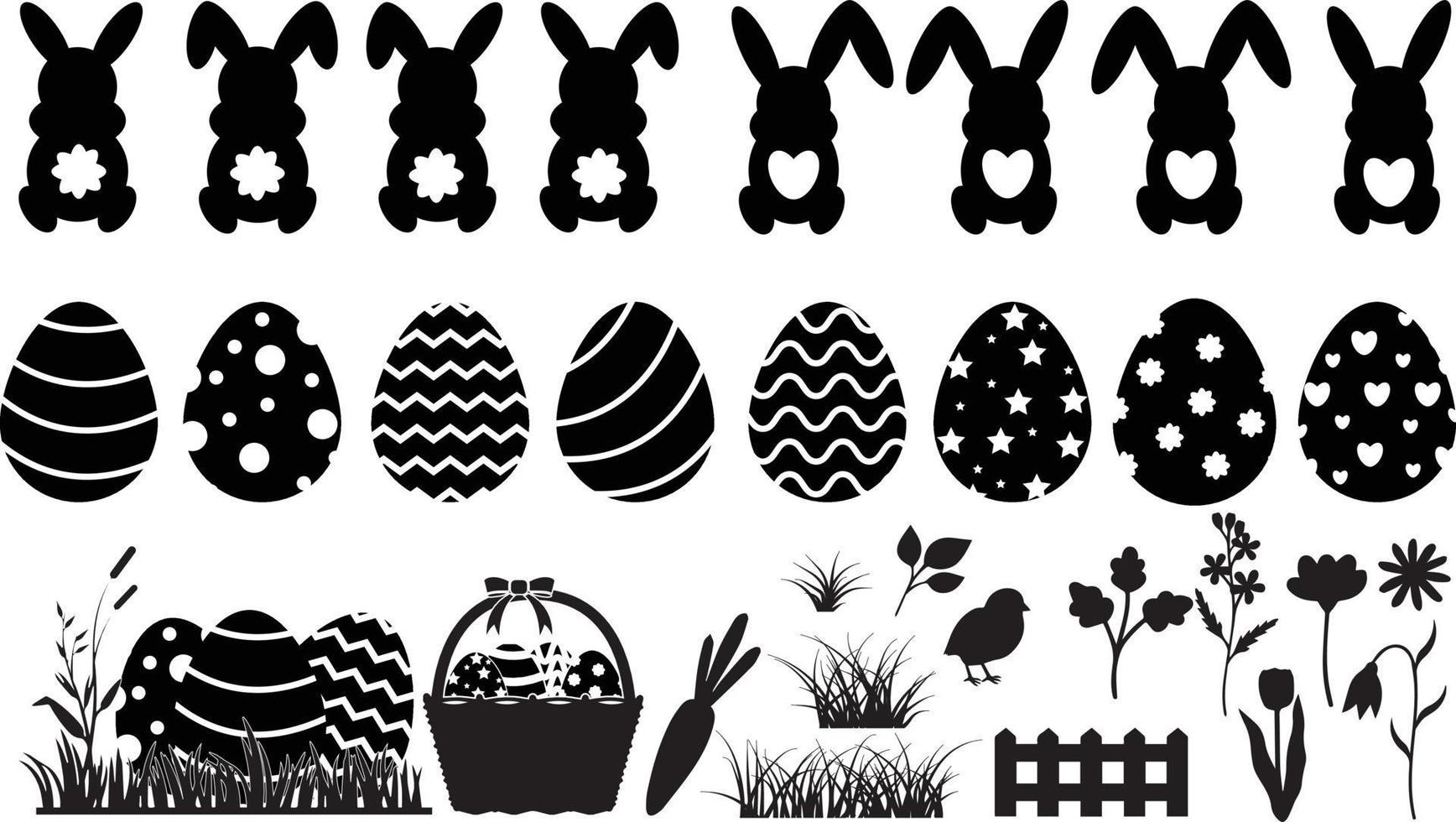 Pascua de Resurrección decoraciones negro silhoutte paquete vector