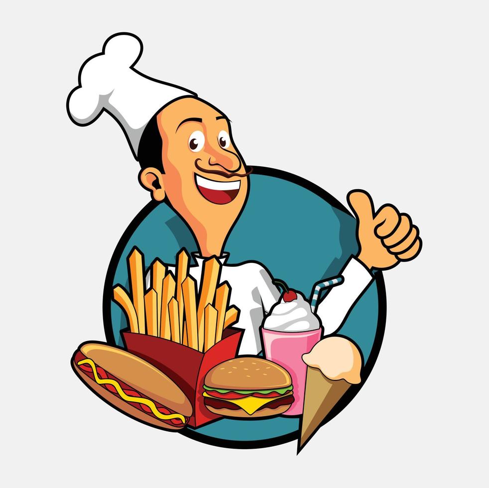 Fast food with chef illustration vector