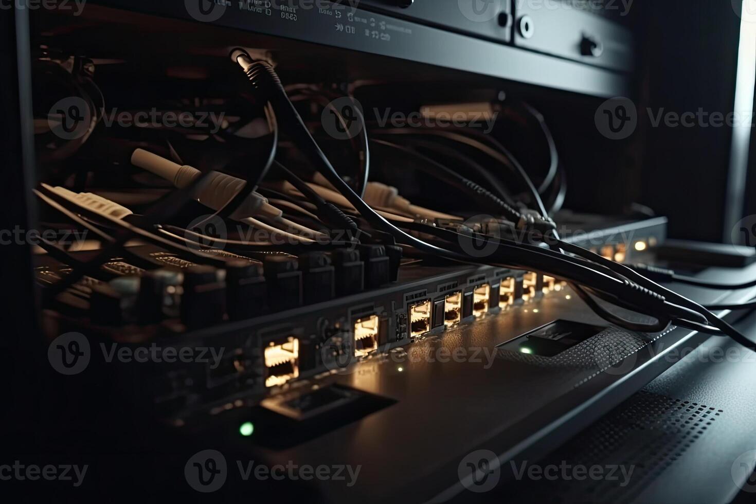 Network cables connected into switches. photo