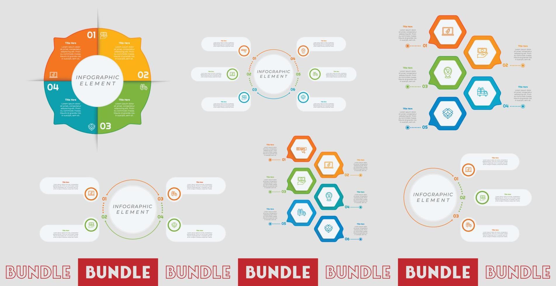 Infographic bundle set with 3 4 5 6 steps, options or processes for workflow layout, diagram, annual report, presentation and web design. vector