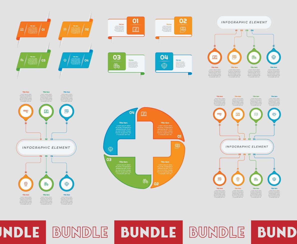 Infographic bundle set with 4 6 8 steps, options or processes for workflow layout, diagram, annual report, presentation and web design. vector