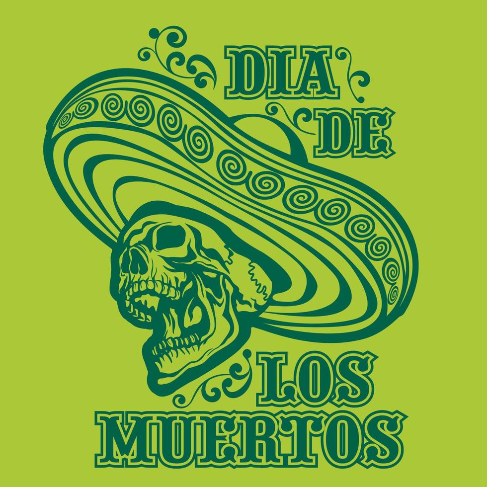 Dia de Los Muertos -spn  Day of the Dead,  Holy Death, mexican sugar skull in sombrero, grunge vintage design t shirts vector