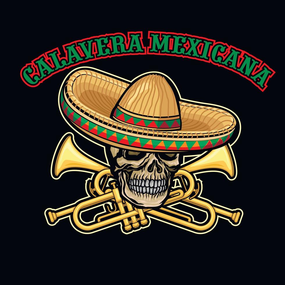 cráneo en sombrero con trompeta, grunge Clásico diseño t camisas vector