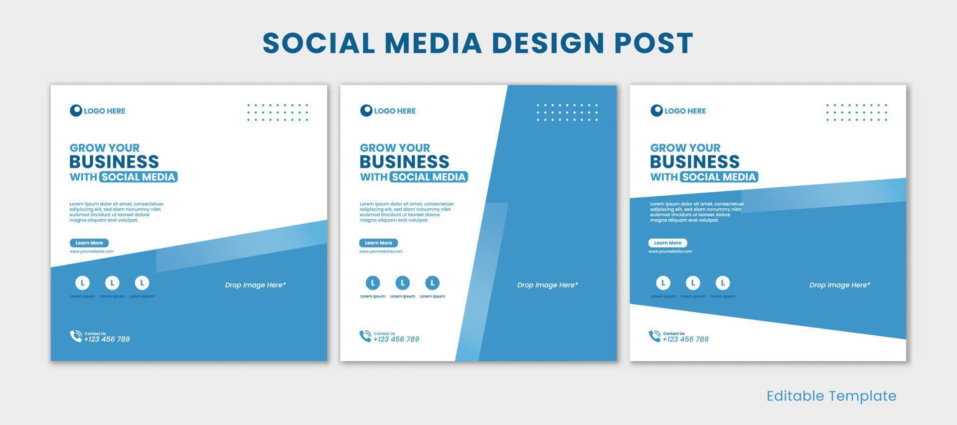 Set of Editable Social Media Design Post in Blue Theme. Suitable for post, build brand, promotions business product, company, brand, ads, advertisement, etc. vector