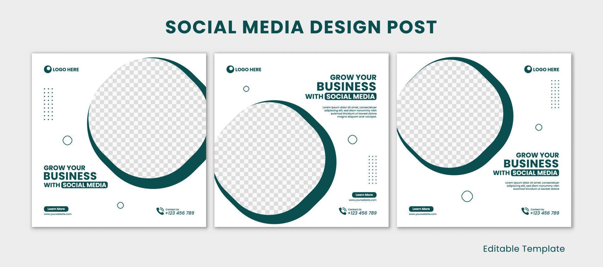 Set of Editable Social Media Design Post Template, With Rounded Rectangle Design Green and White Color. Suitable For Social Media Post, Ads, Promotion Product, Business, Company, etc. vector