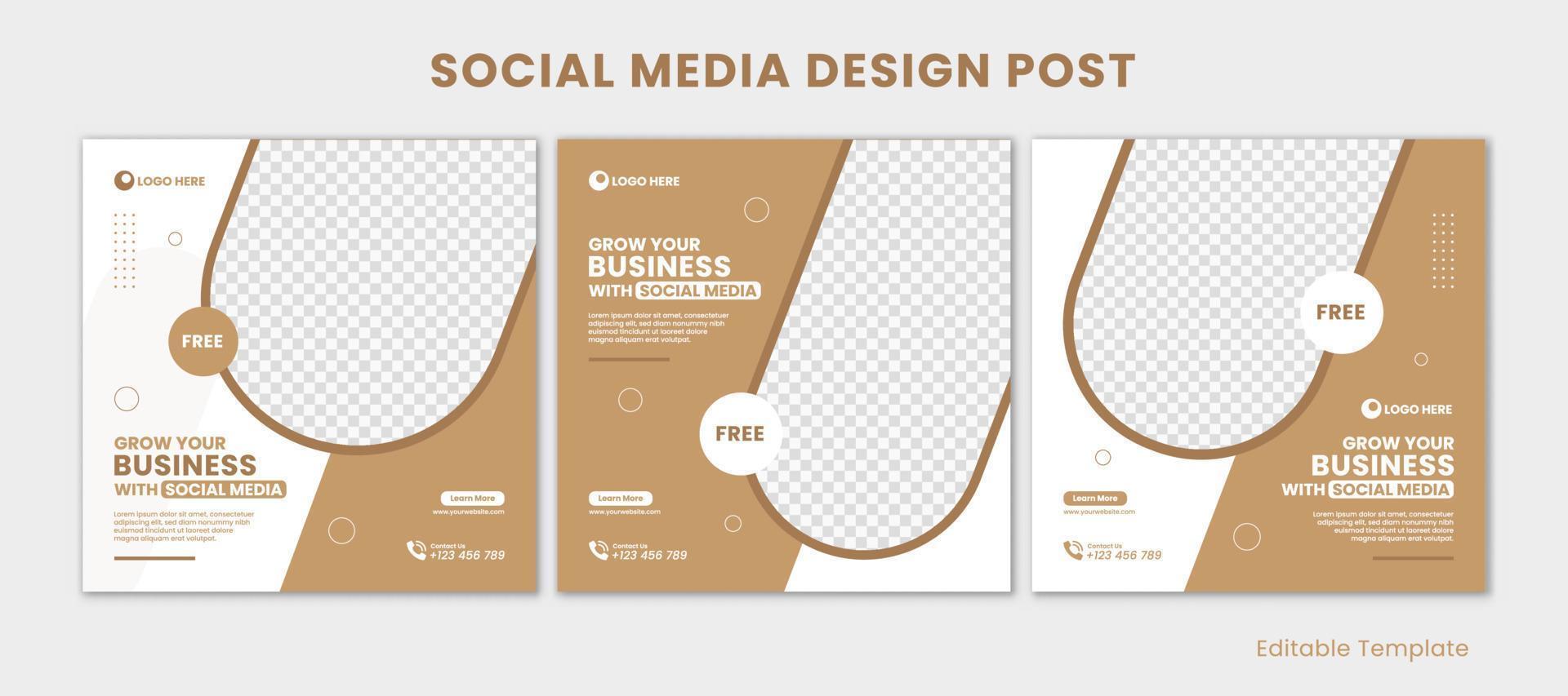 Set of Template Social Media Design Post. With Memphis Design, Brown and White Color Theme. Suitable for Sale Banner, Post, Ads, Promotions your Product, Business, Fashion, ETC vector