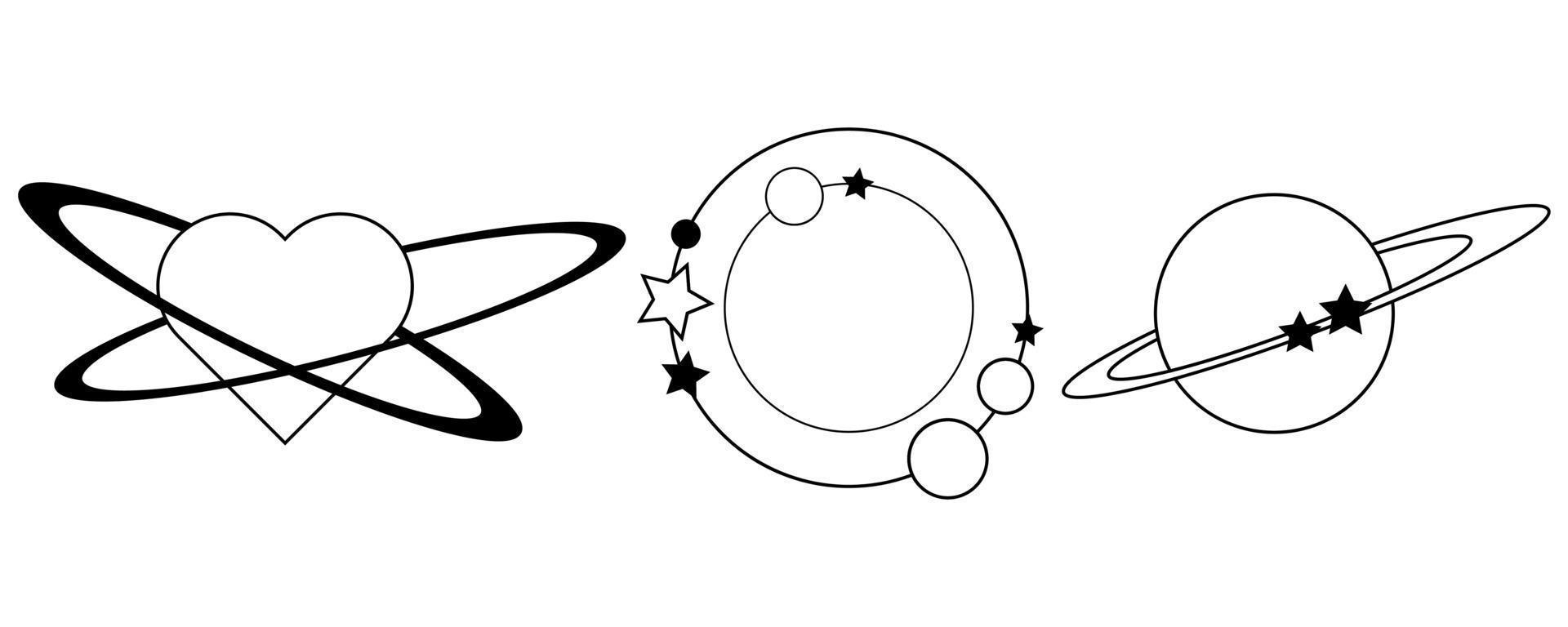 Fantasy planets set, galaxy, space, universe, cosmos, line icons, vector illustration