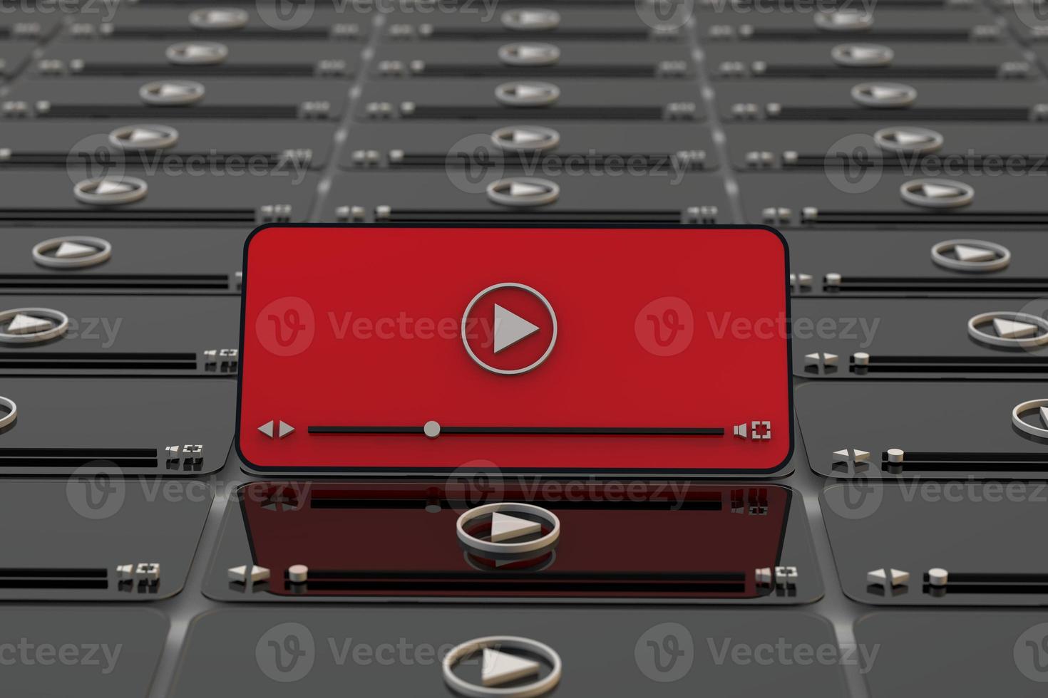 Red media player a youtube interface concept. 3d render photo