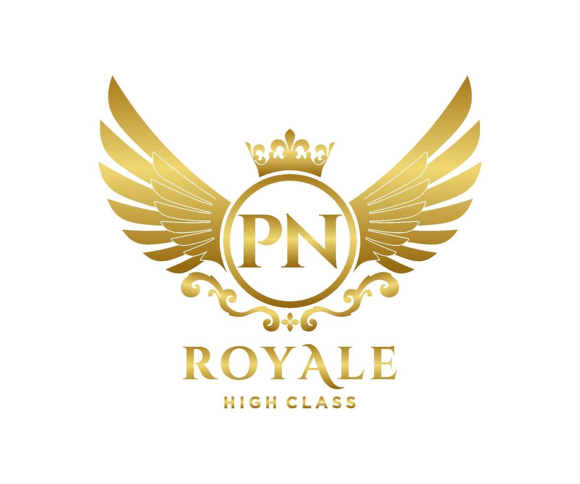 Golden Letter PN template logo Luxury gold letter with crown. Monogram alphabet . Beautiful royal initials letter. vector