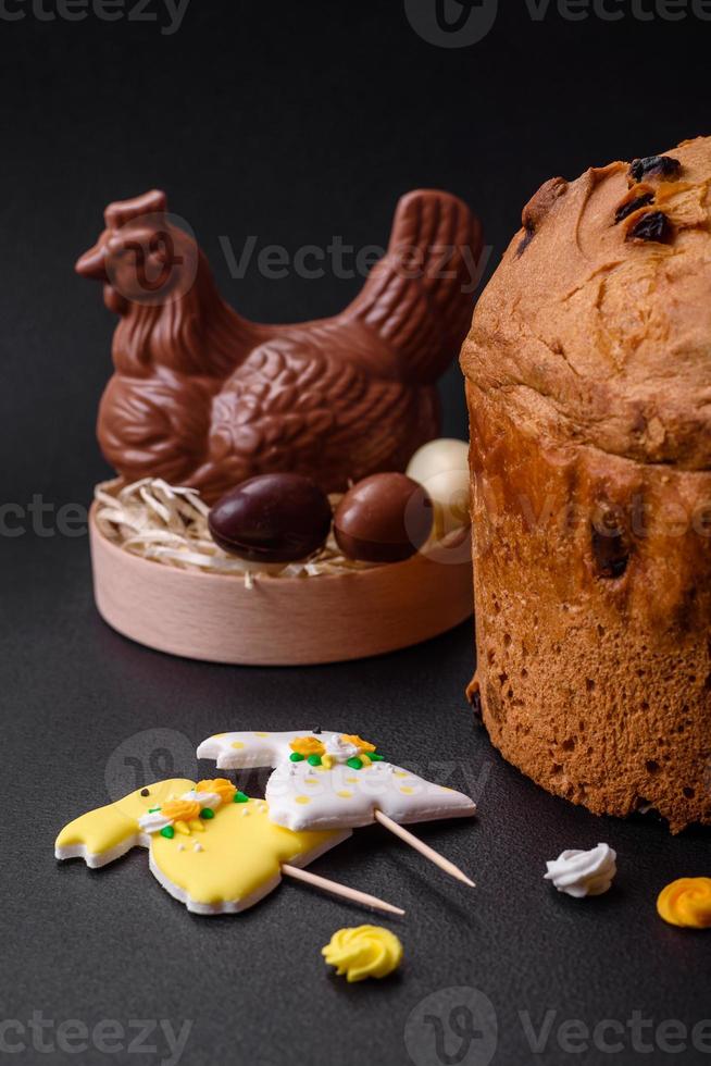 Easter cake or panettone with raisins and candied fruits photo