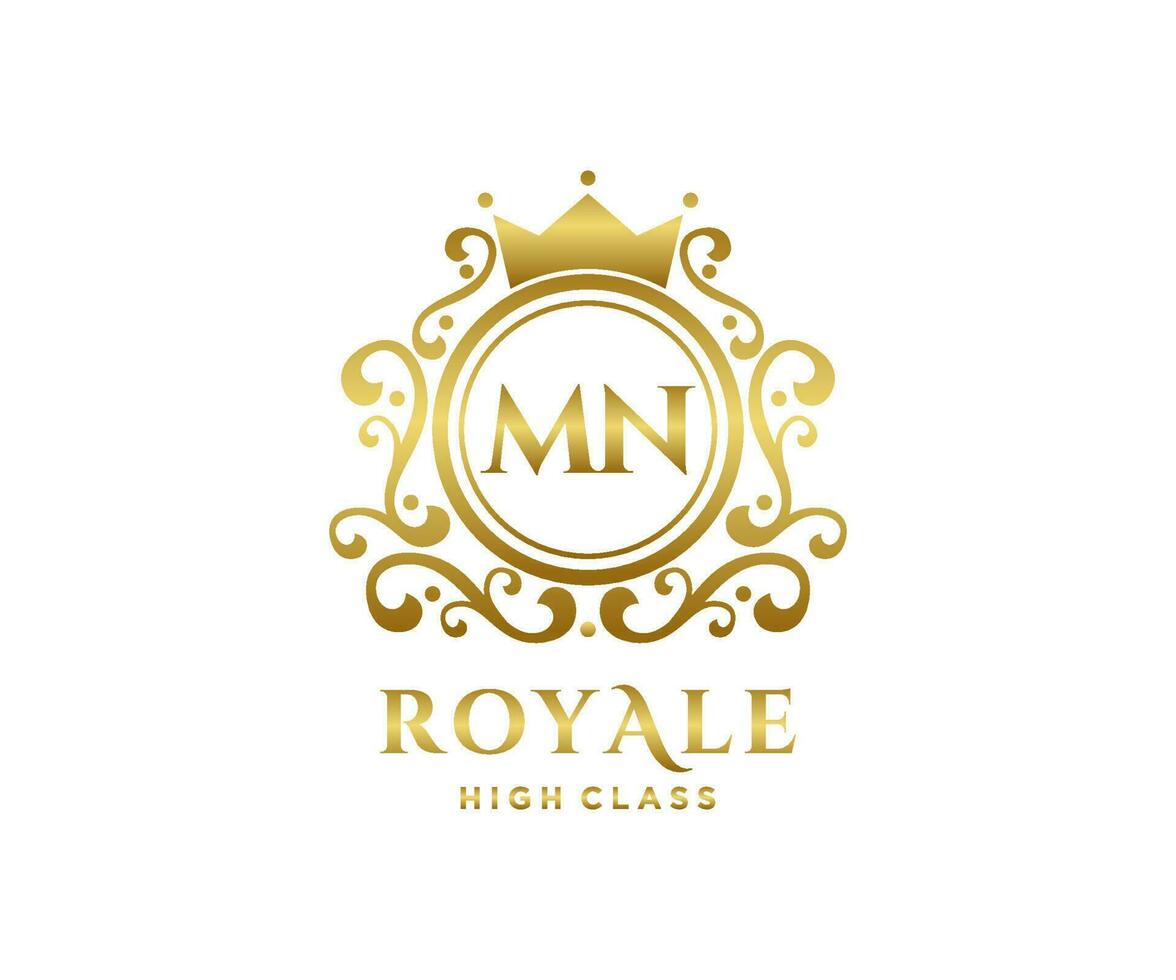 Golden Letter MN template logo Luxury gold letter with crown. Monogram alphabet . Beautiful royal initials letter. vector