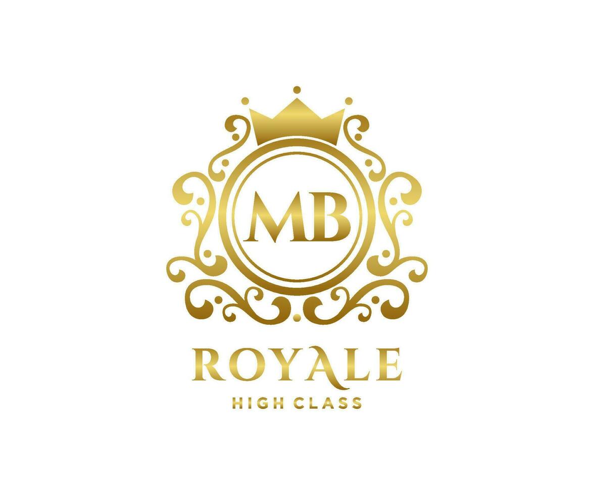 Golden Letter MB template logo Luxury gold letter with crown. Monogram alphabet . Beautiful royal initials letter. vector