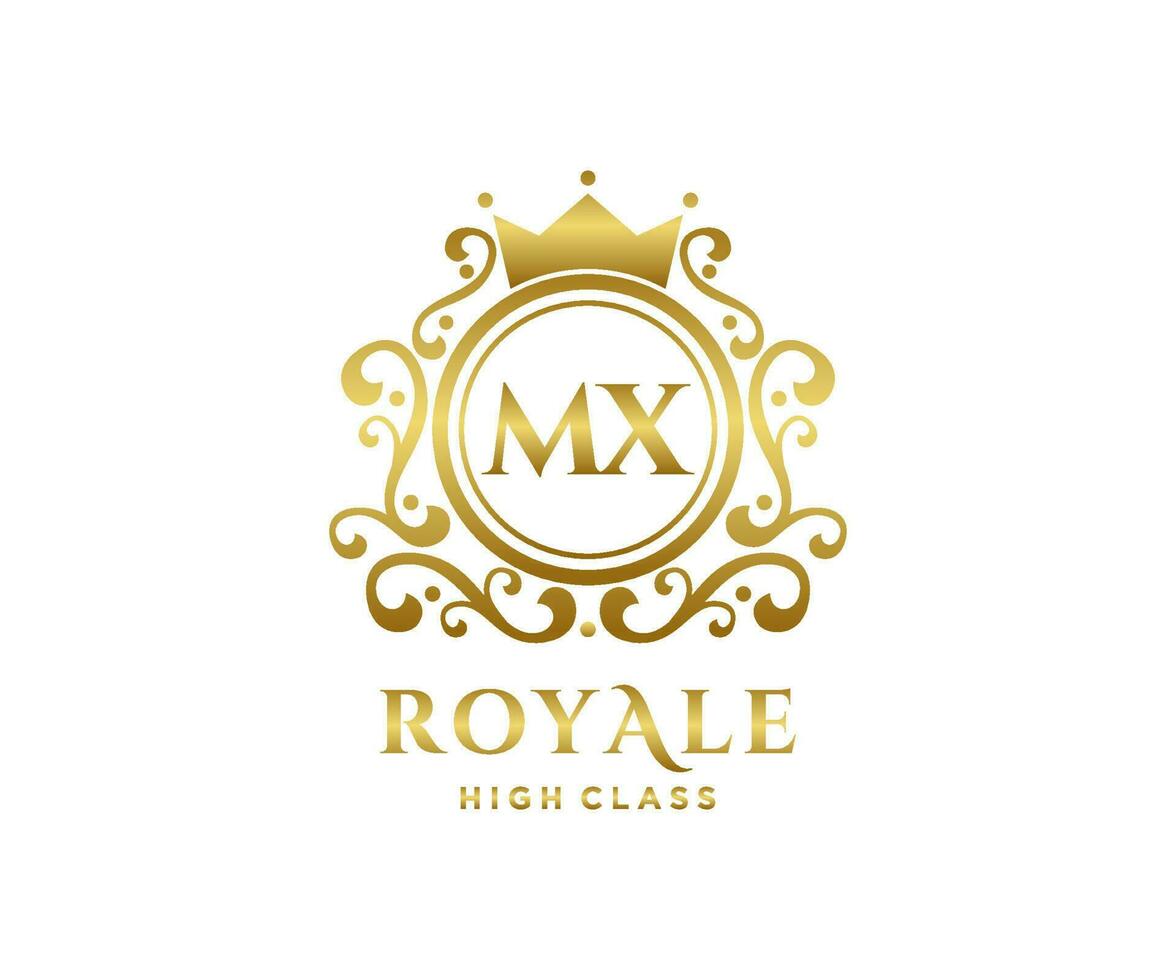 Golden Letter MX template logo Luxury gold letter with crown. Monogram alphabet . Beautiful royal initials letter. vector