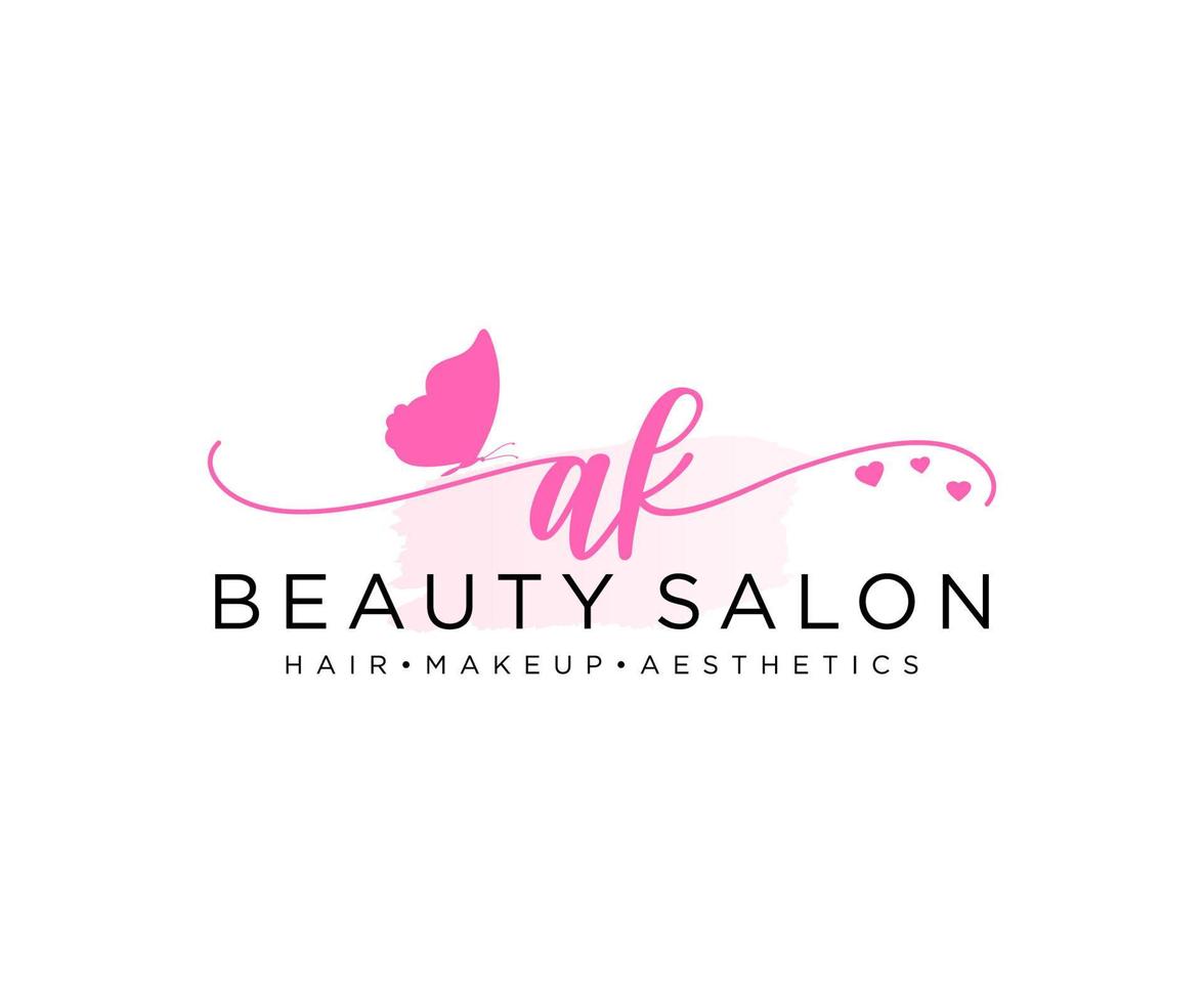 Initial AK feminine logo collections template. handwriting logo of initial signature, wedding, fashion, jewerly, boutique, floral and botanical with creative template for any company or business. vector