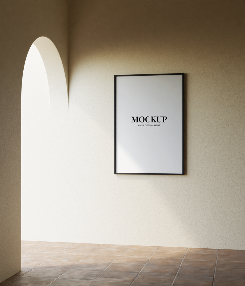 Black frame mockup on the front of the door psd