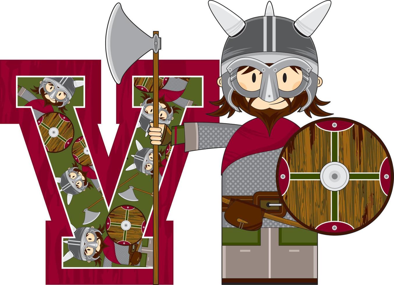 v es para vikingo alfabeto aprendizaje educativo ilustración vector