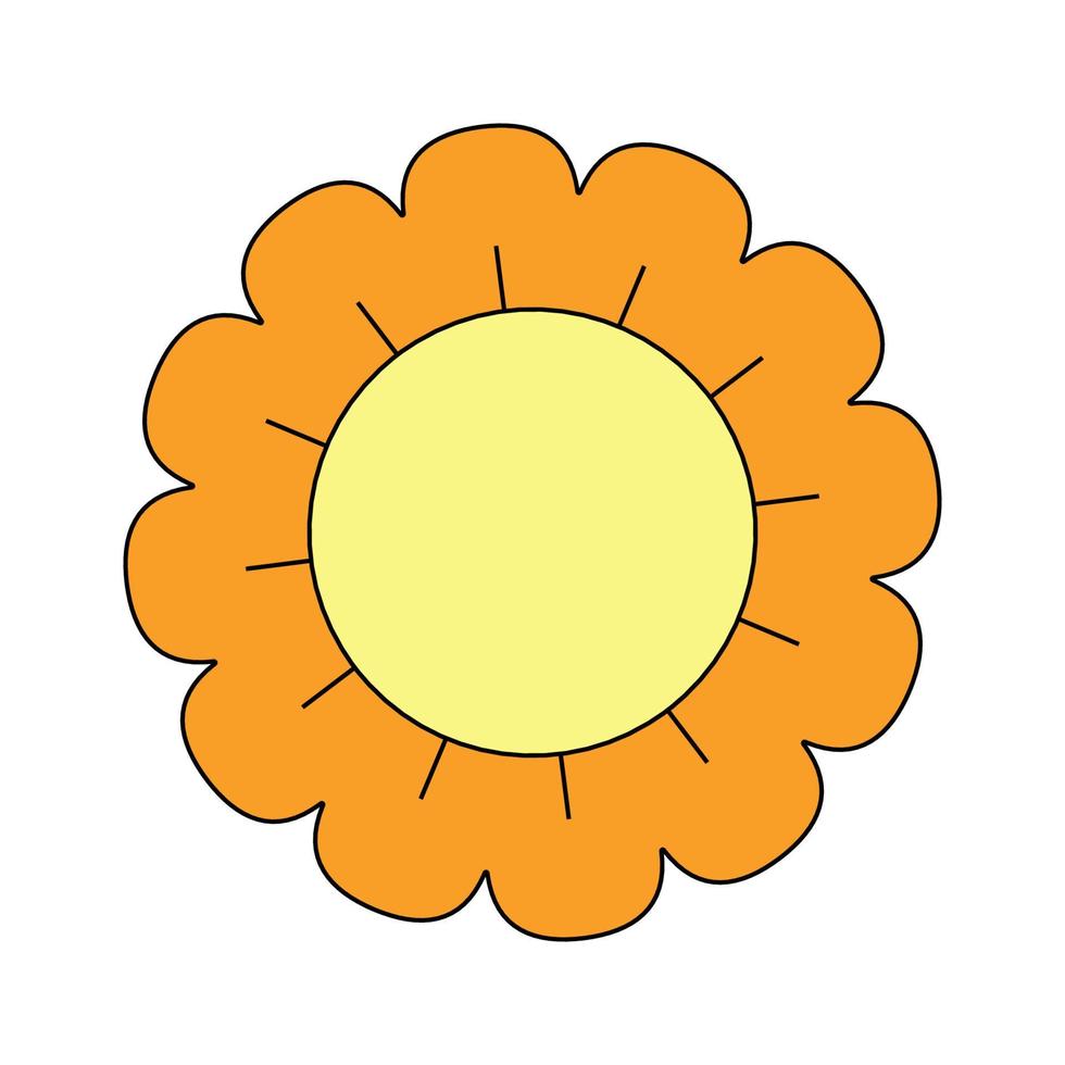 Retro groovy chamomile. Styled hippie daisy fashion. Hippy flower head exuding positivity and vintage charm. Cartoon plant joyful vibe. Trendy y2k funky floral pop culture element vector eps design
