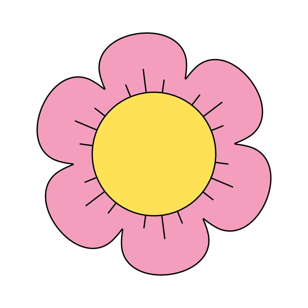 Vintage charm groovy chamomile design. Hippie style daisy. Positive and upbeat vibe hippy flower head. Retro cartoon plant nostalgia. Trendy y2k funky floral isolated vector eps element
