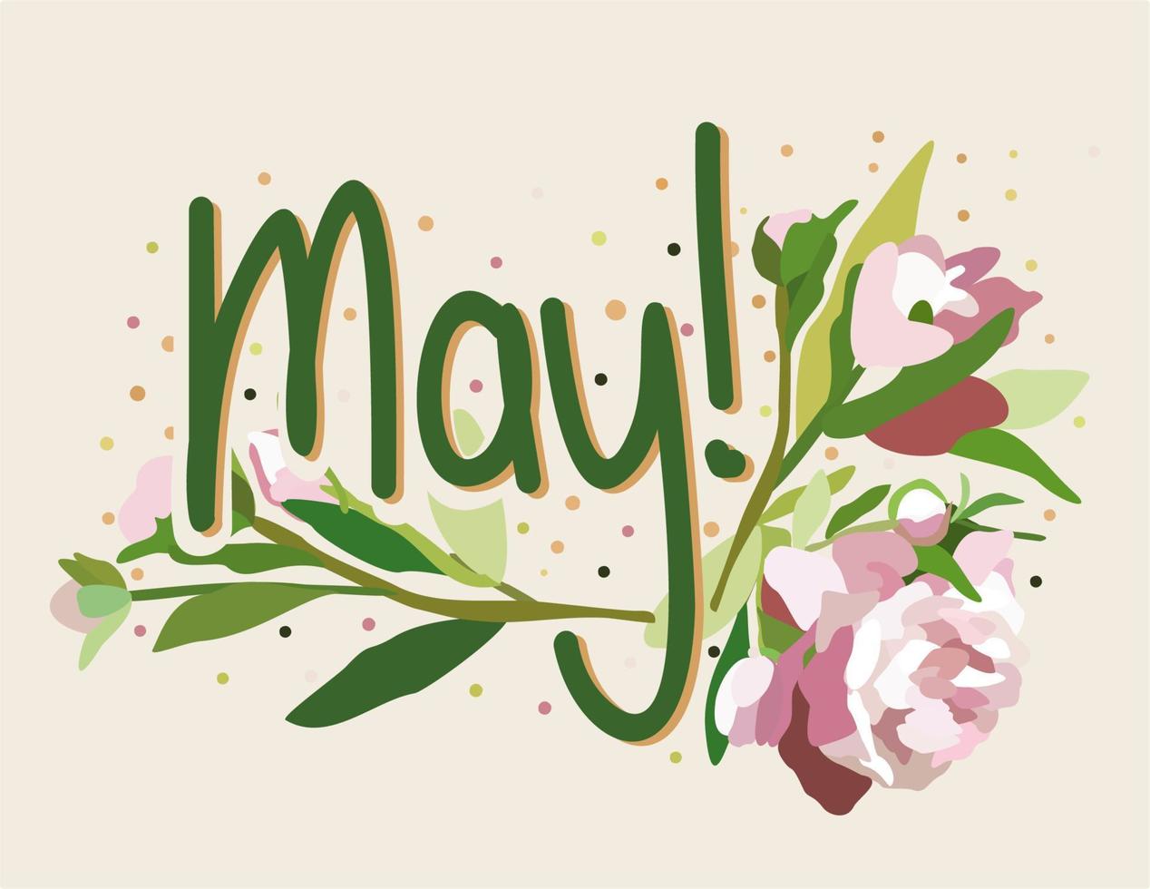 May. Vector isolated illustration with flowers and lettering.