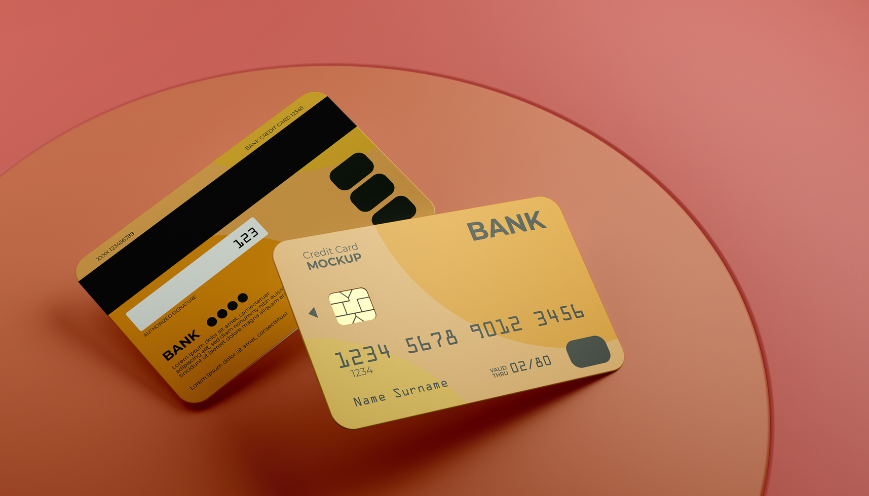 Realistic credit card mockup for promo and branding design preview psd