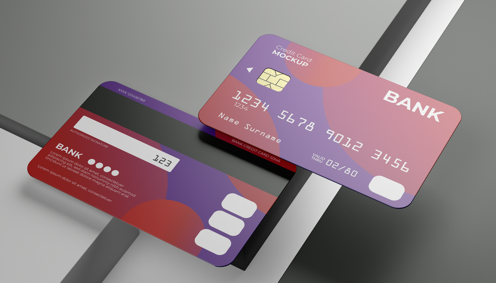 Realistic credit card mockup for promo and branding design preview psd