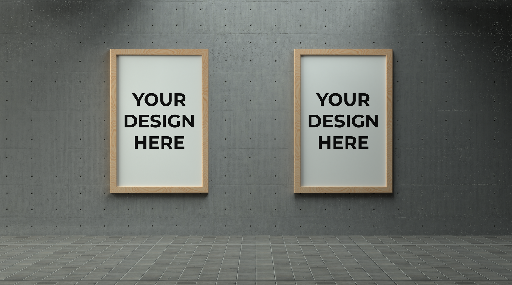 Poster with frame with concrete wall background realistic mockup psd