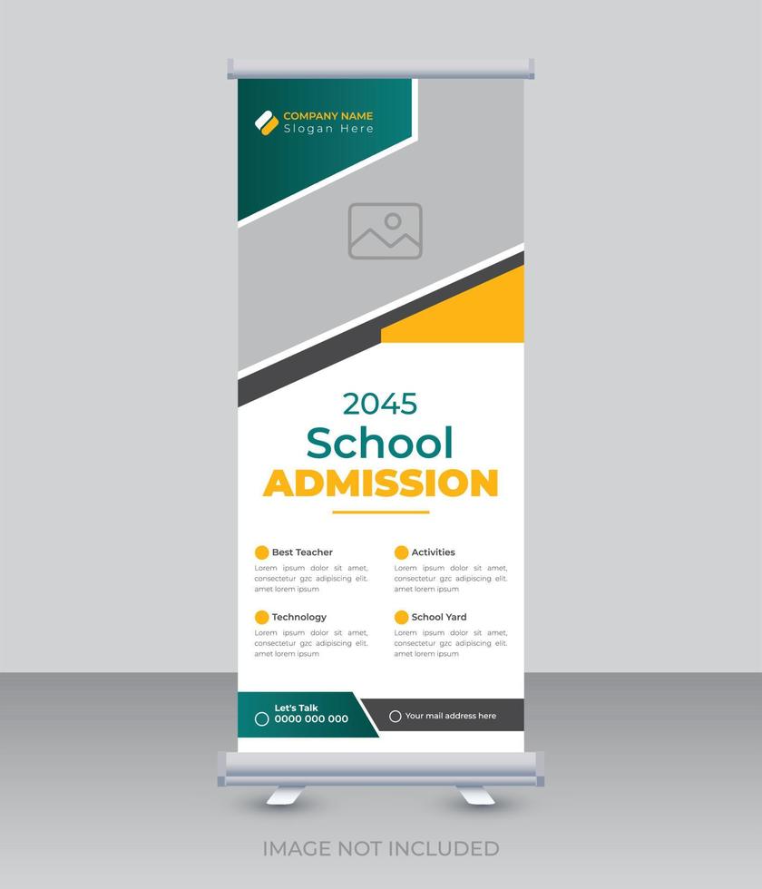 Kids back to school admission roll up banner design template vector