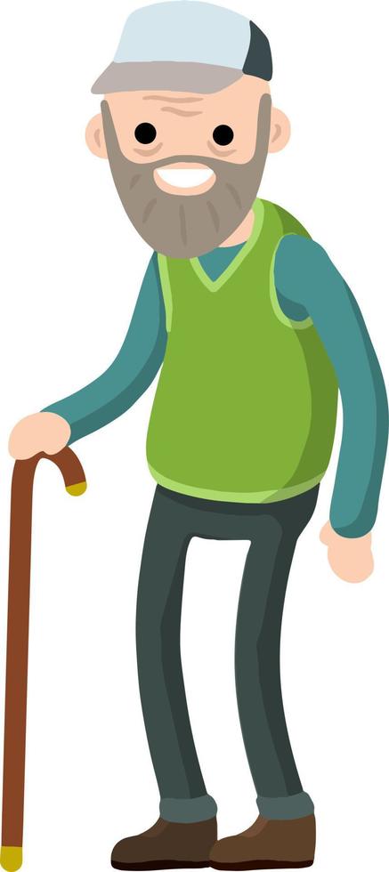 Funny old man with cane. Senior and Active Lifestyle, recreation grandfather. Cartoon flat illustration. vector