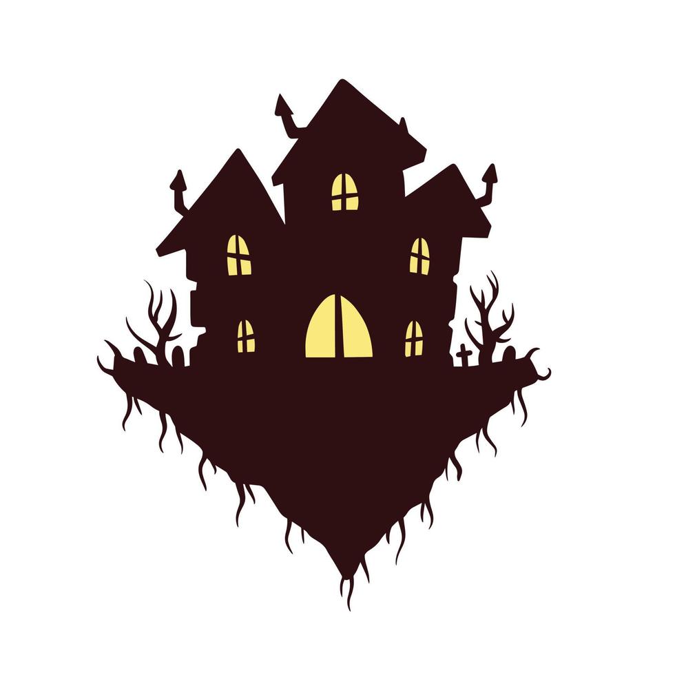 Halloween haunted house isolated on white background. Scary dark silhouette of home or mansion. Cartoon Vector spooky Illustration. Gothic cute town