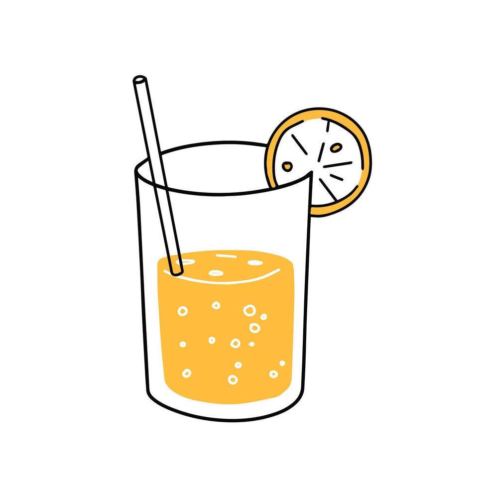 Orange juice. Glass of fresh drink. Trendy outline cartoon. Thirst quenching and summer cocktail vector