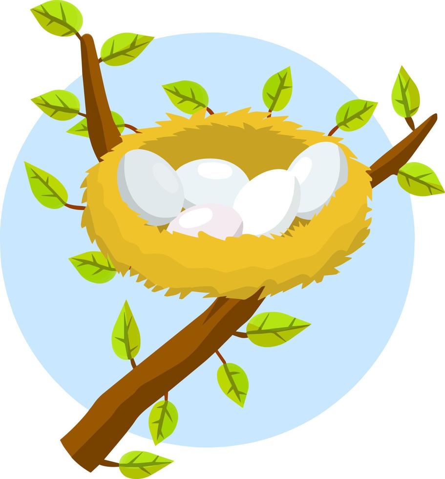 Nest and egg. Bird house. Place for Chicks. Tree branch with leaves. Cartoon flat illustration. element of nature and forests. Wildlife. vector