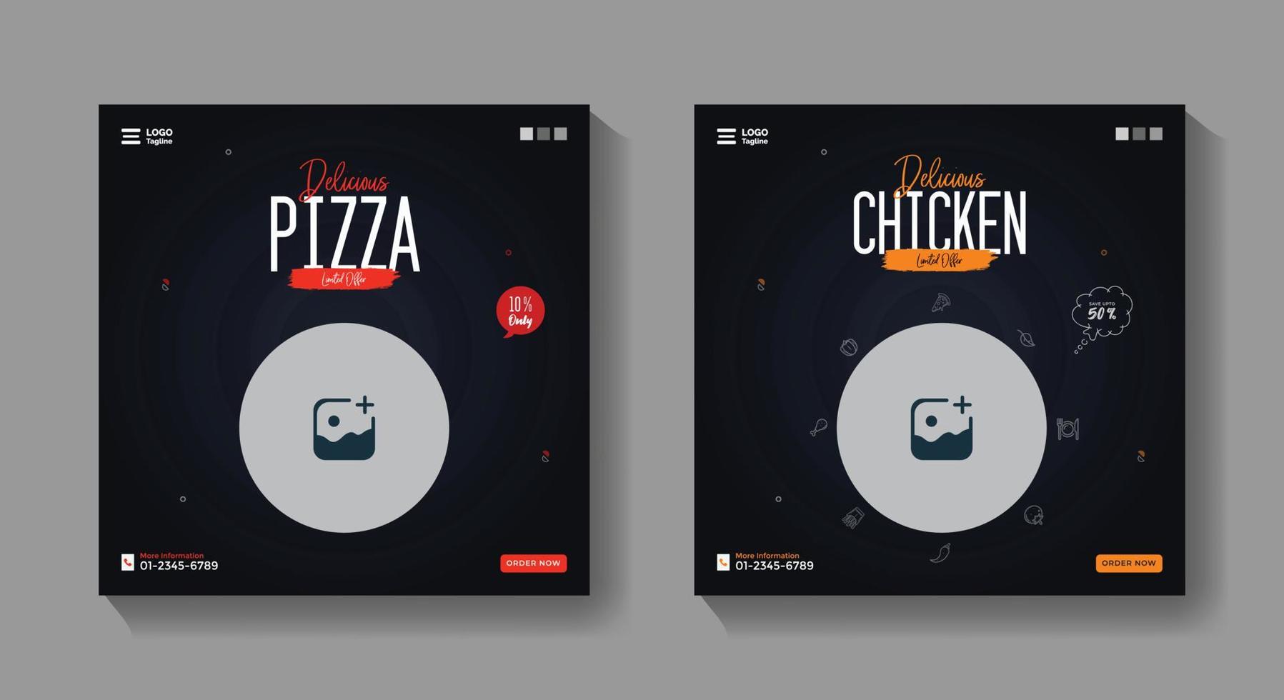 Social media post banner with delicious food menu concept vector