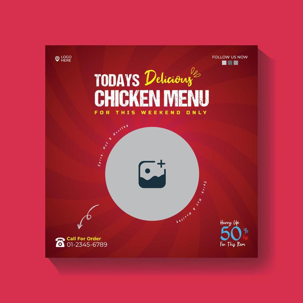 Delicious chicken and food menu social media promotion square banner template vector