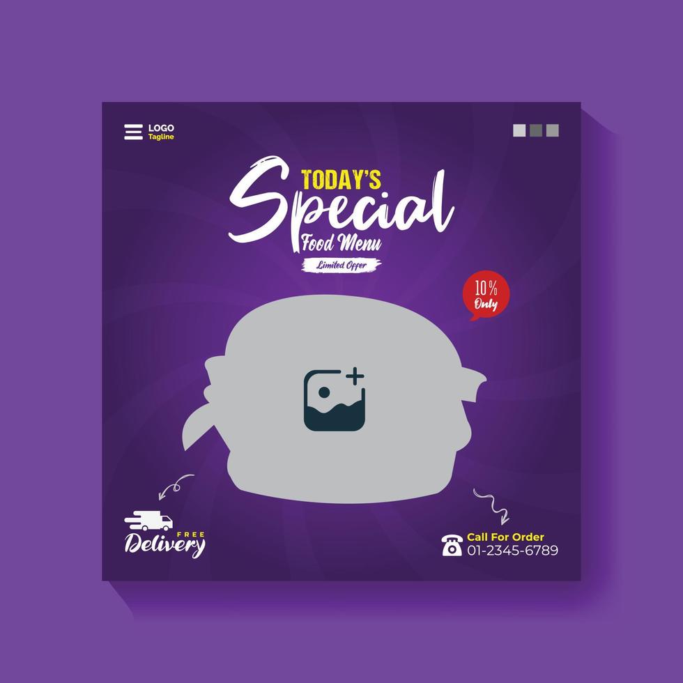Social media post banner with delicious food menu concept vector