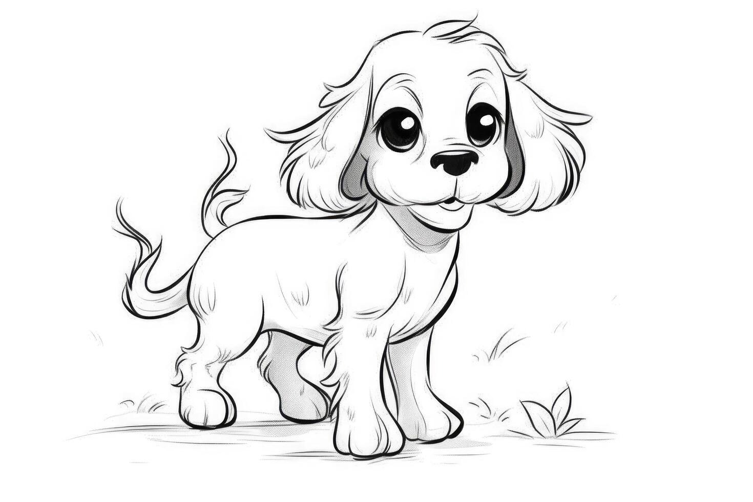 Coloring page outline of cartoon cute little puppy dog. illustration coloring book for kids. photo