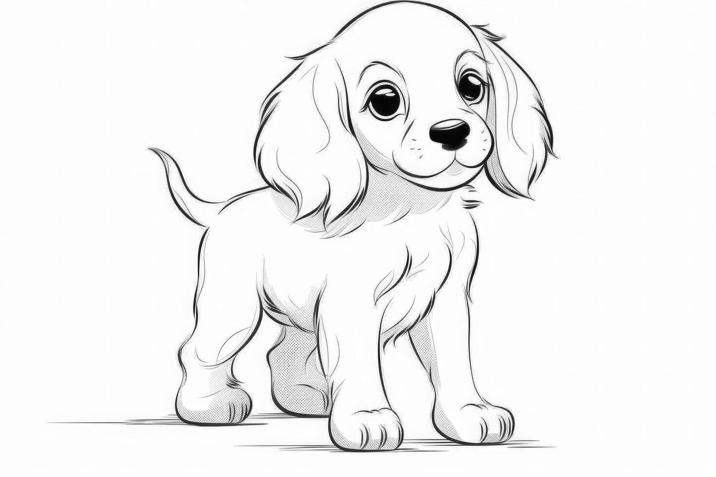 Coloring page outline of cartoon cute little puppy dog. illustration coloring book for kids. photo