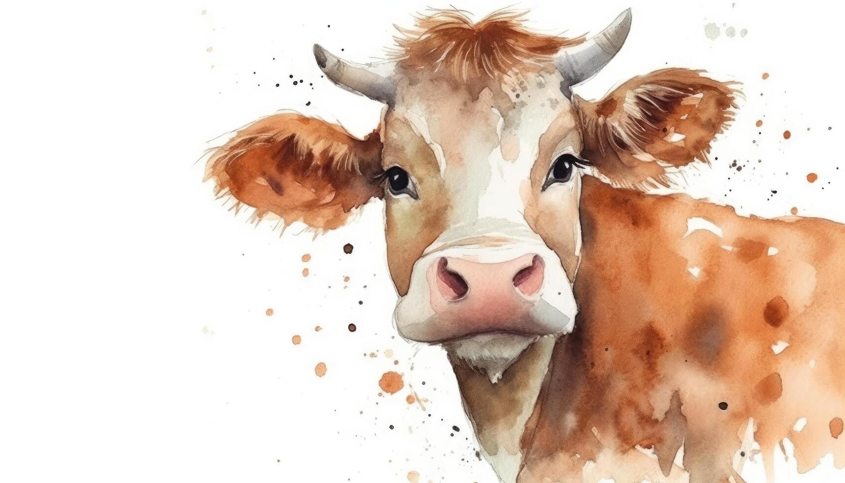 Watercolor cute cow white background with photo