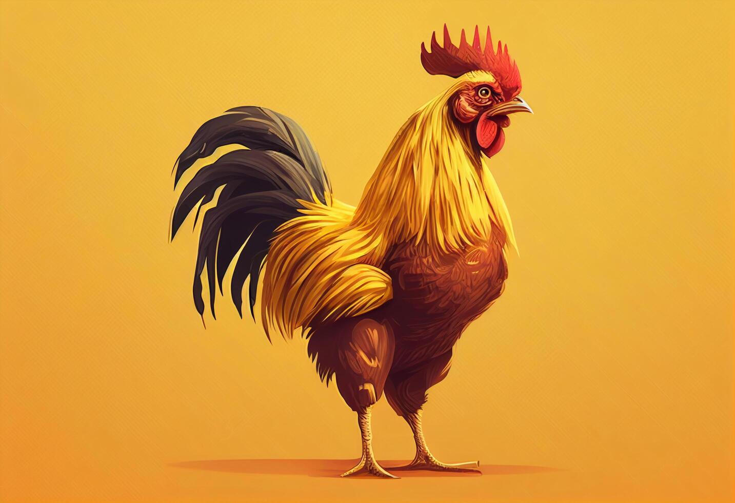 3d rendering of a rooster on a yellow background with copy space photo